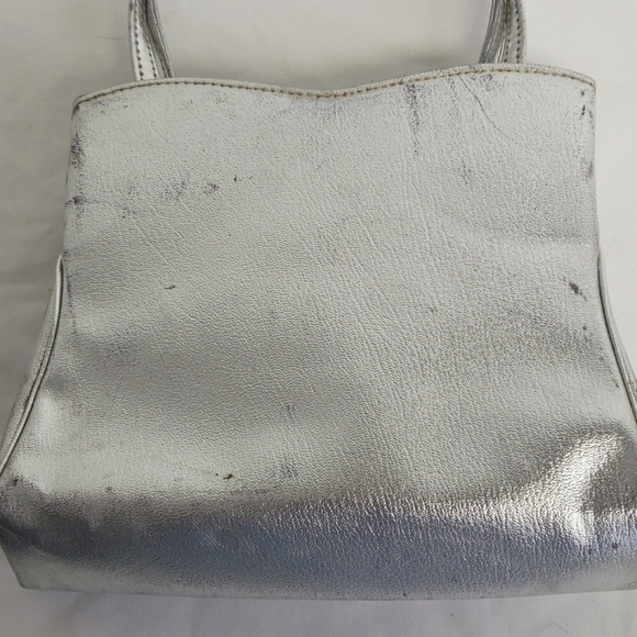 Vintage Midcentury Silver Handbag With Rhinestone Kiss Clasp and Satin Coin Bag - Picture 13 of 13